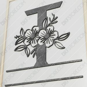 Split Monogram Elegant Floral Split Alphabet Letter T Cut-Ready Plasma Cut DXF File Download for CNC Plasma and Laser Cut