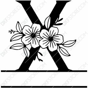 Split Monogram Elegant Floral Split Alphabet Letter X DXF File Download Plasma Art for CNC Plasma Cut Cut-Ready DXF File for CNC