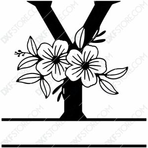 Split Monogram Elegant Floral Split Alphabet Letter Y DXF File Download Plasma Art for CNC Plasma Cut Cut-Ready DXF File for CNC