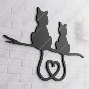 Two Cats With Heart Shaped Tails Free DXF File Free SVG File for CNC Laser Cut Plasma Cut