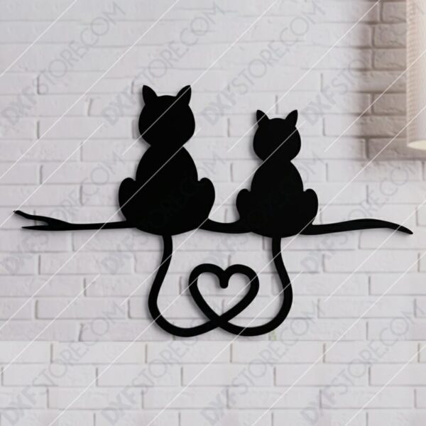 Two Cats With Heart Shaped Tails Free DXF File for CNC Laser Cut