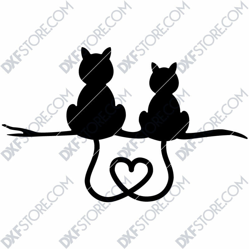 Download Two Cats With Heart Shaped Tails Free Dxf File Dxf File Cut Ready For Cnc Laser Plasma Dxfstore Com Free Downloadable Dxf Files Ready To Cut PSD Mockup Templates