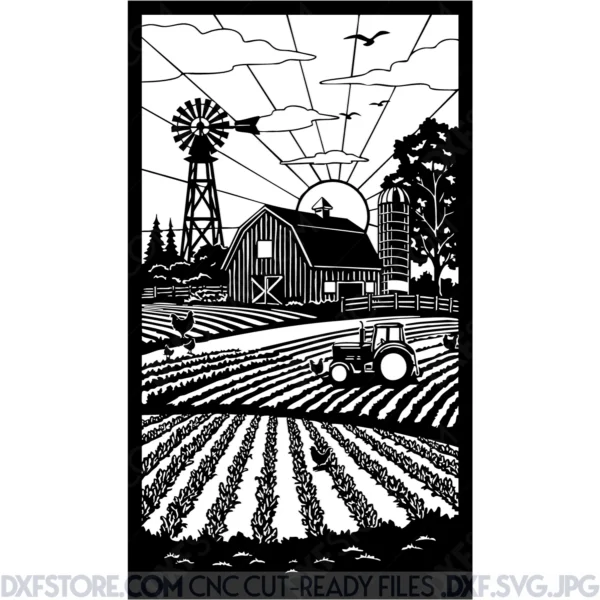 Free DXF File Rustic Morning on the Farm