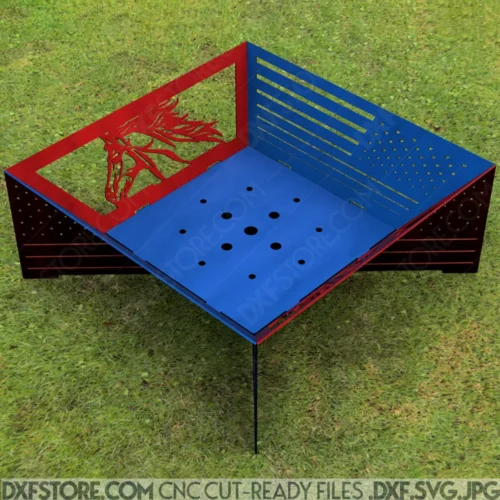 ​Fire pit USA Flag and Horse Head Square Fire pit US Flag and Horse Head CNC plasma dxf files