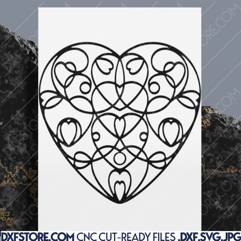 ​Heart Dxf Files Ornamental Wrought Iron Style Heart Dxf File Full of Hearts DXF File SVG File For Laser Cut